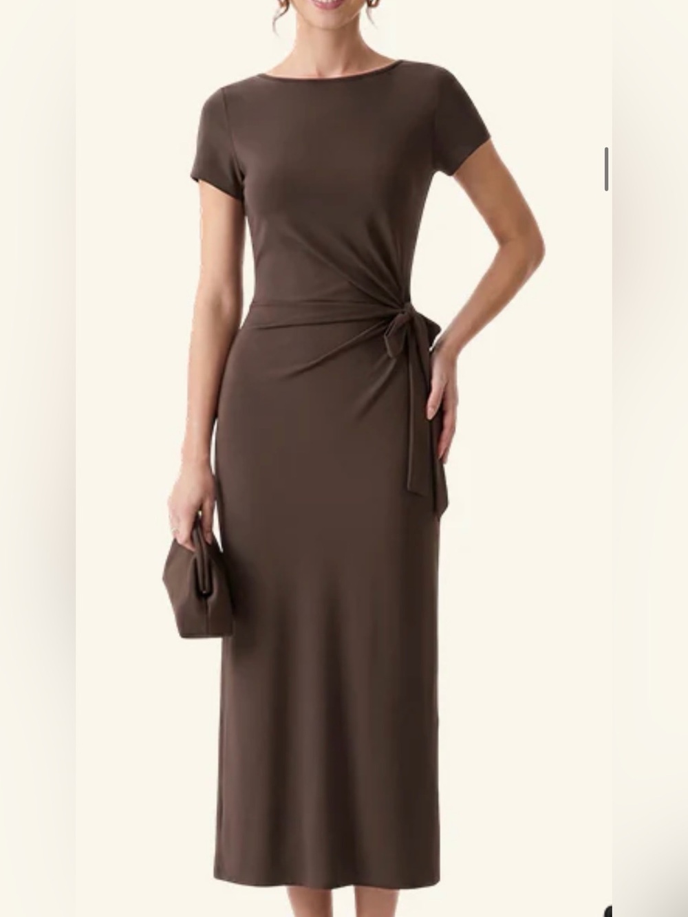 OGL Brown Short-Sleeve Tie-Waist Midi Dress